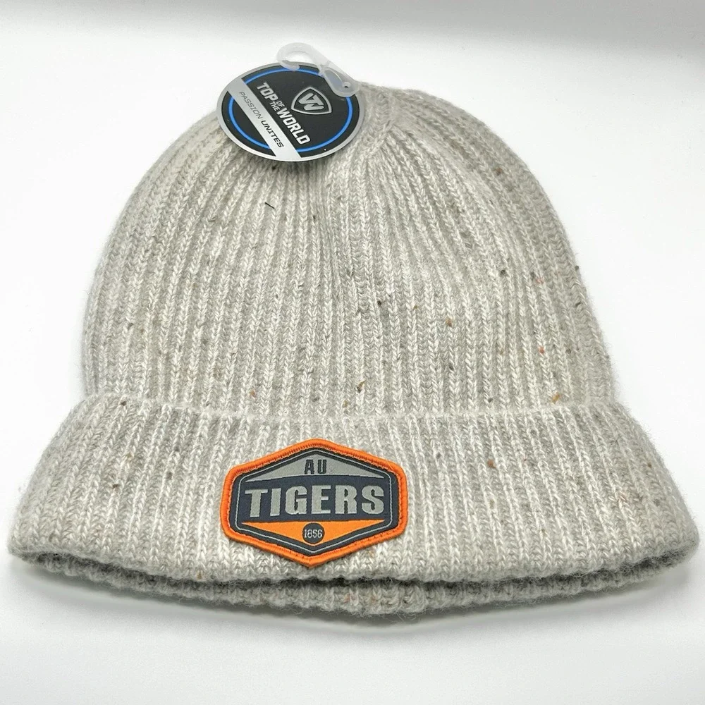 Auburn Tigers Top of the World Team Patch Beanie Hat Cap Knit Cuff Beige NCAA